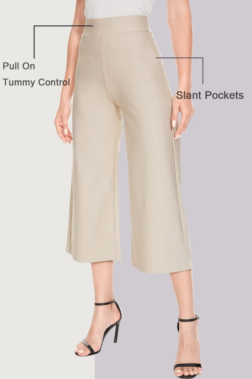 Tsful Wide Leg Pants for Women Trousers High Waisted Dress Pants Business Casual Summer Capris Stretch Pull On Work Slacks