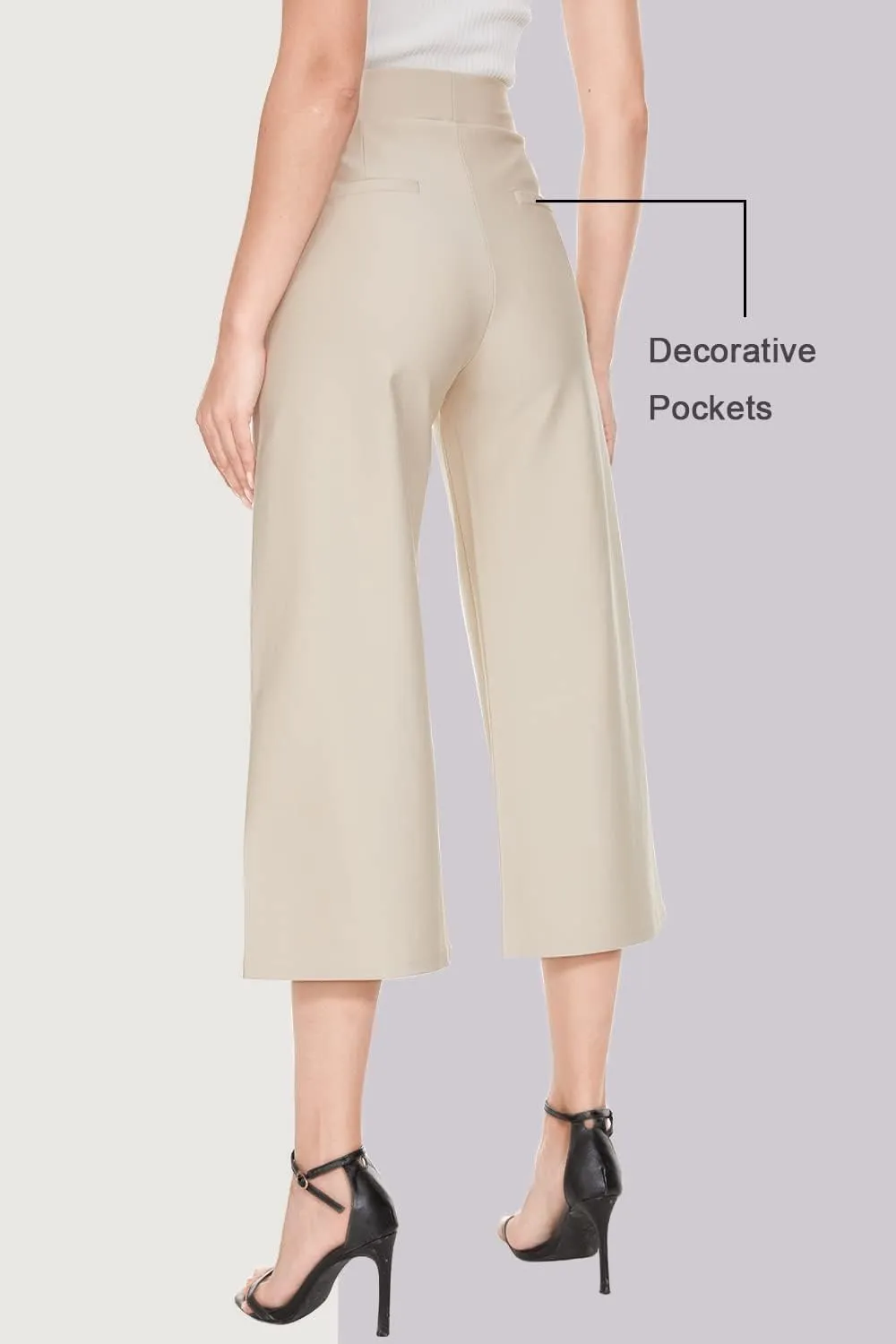 Tsful Wide Leg Pants for Women Trousers High Waisted Dress Pants Business Casual Summer Capris Stretch Pull On Work Slacks