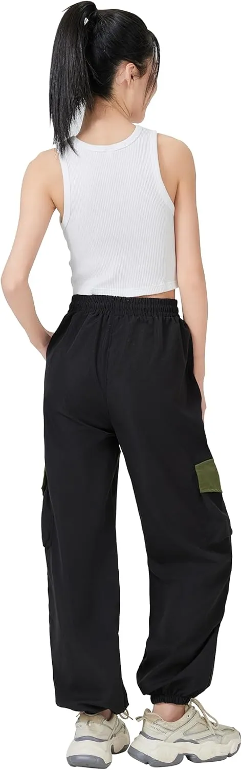 TSMNZMU Womens Cargo Pants High Waist Parachute Trousers Casual Bottoms Hiking Harem Pant with Velcro Pockets