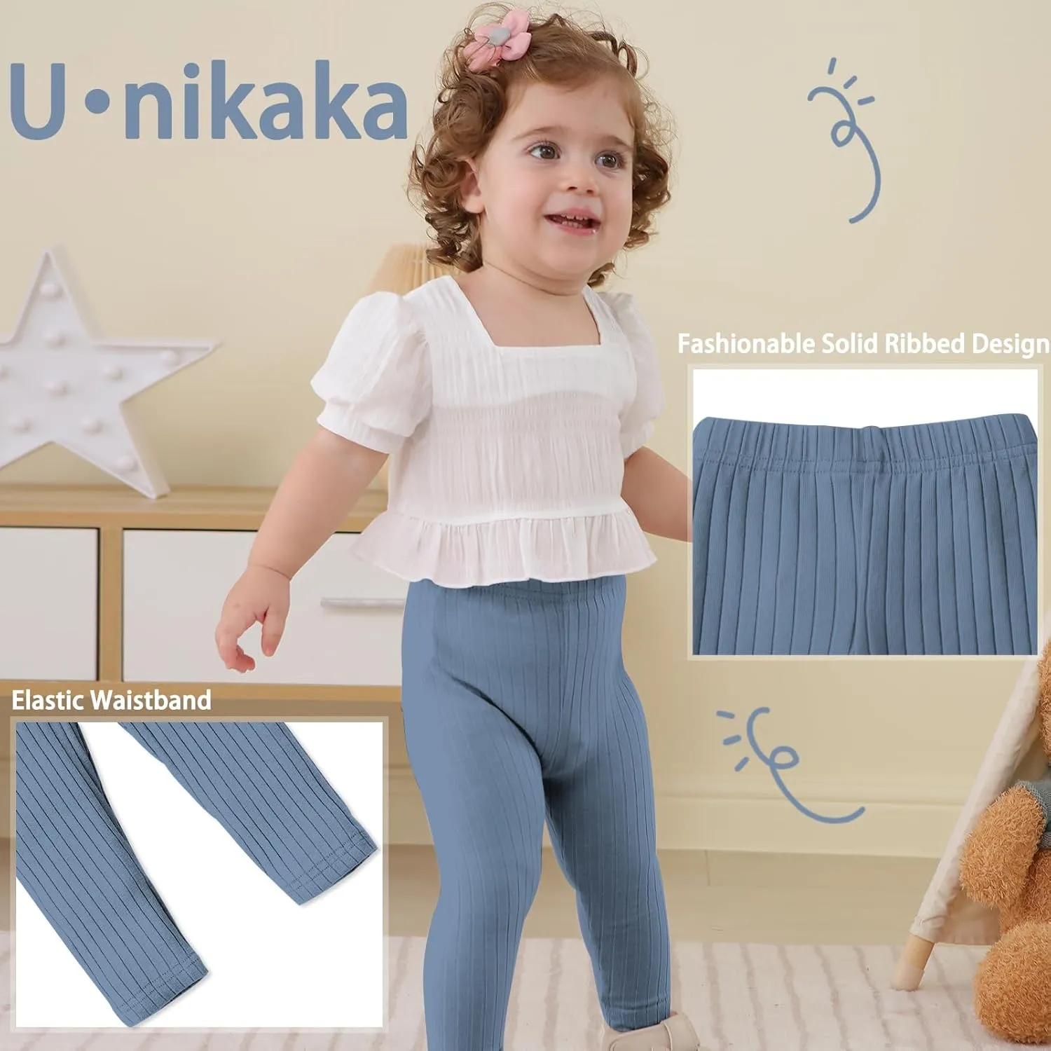 Unikaka Unisex Baby 0-48 Months 5-Pack Pants in Grey White Black Orange and Pink