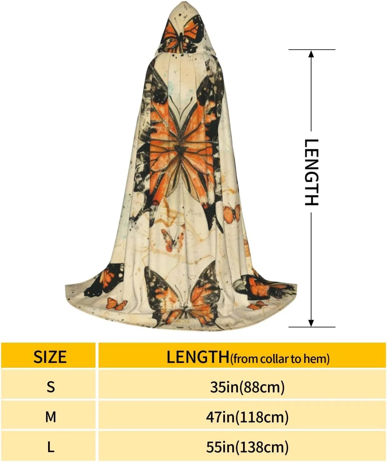 Unisex Hooded Robe Cloak, butterflies - Adults' Lightweight Cloak for Halloween Cosplay Costumes -