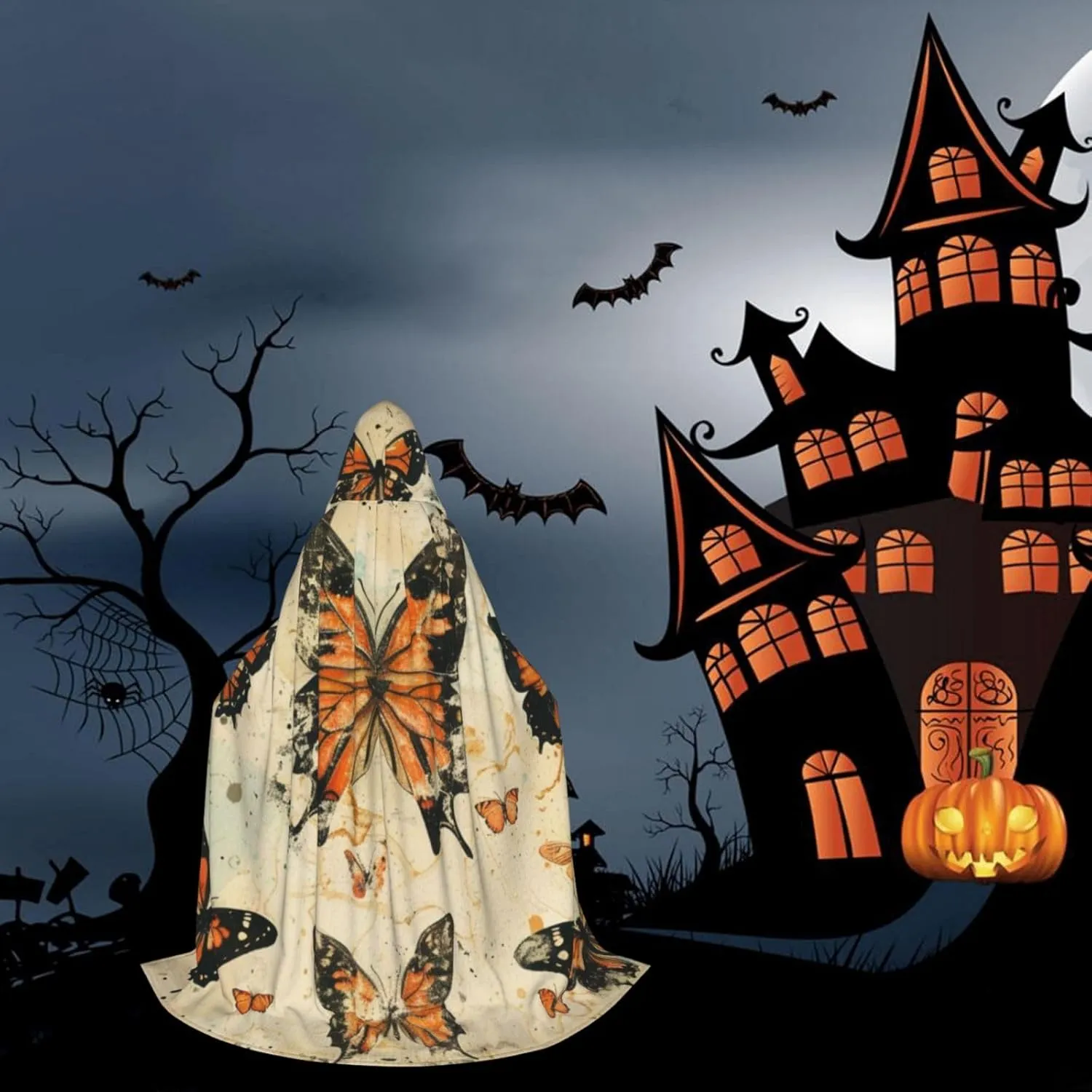 Unisex Hooded Robe Cloak, butterflies - Adults' Lightweight Cloak for Halloween Cosplay Costumes -