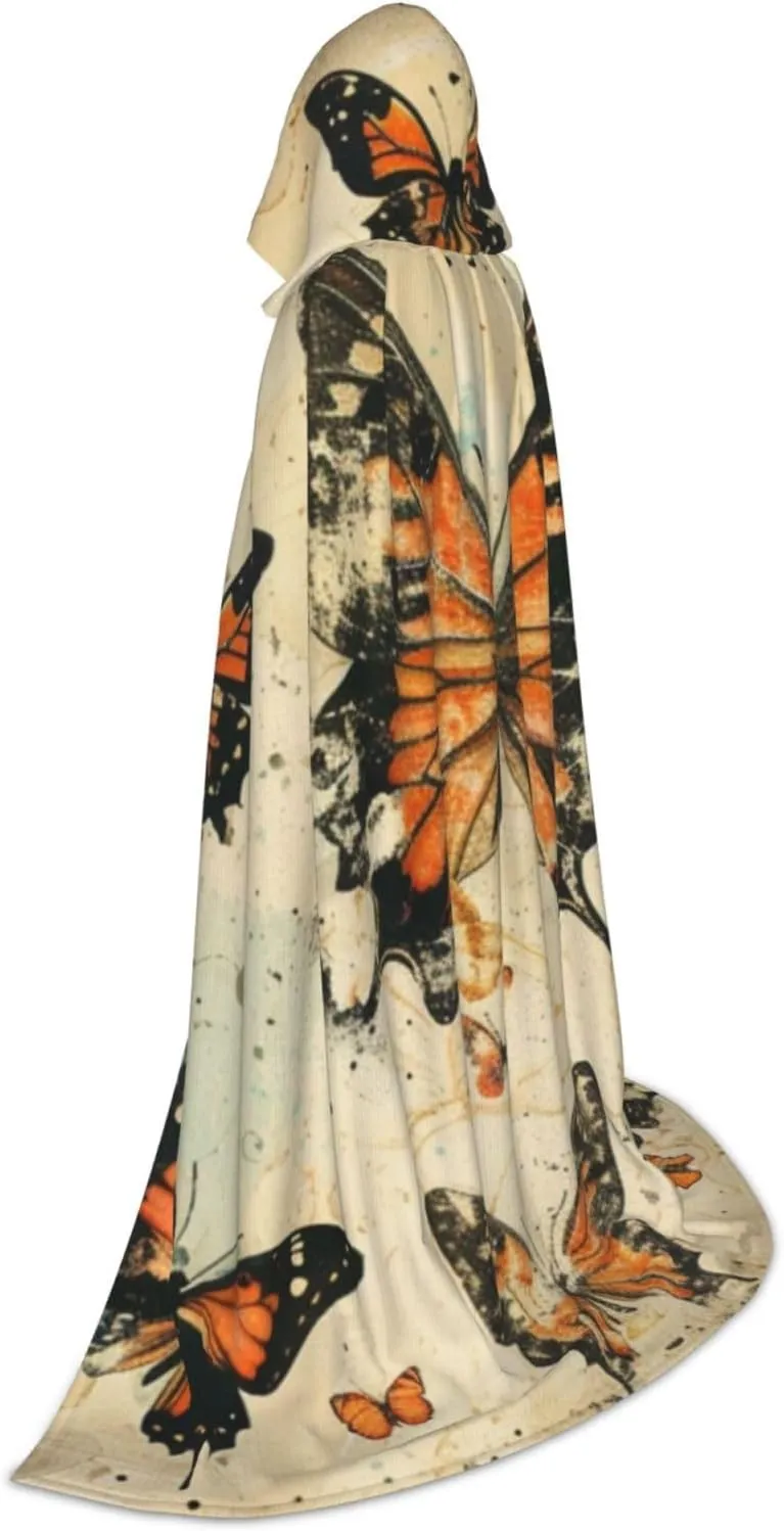Unisex Hooded Robe Cloak, butterflies - Adults' Lightweight Cloak for Halloween Cosplay Costumes -