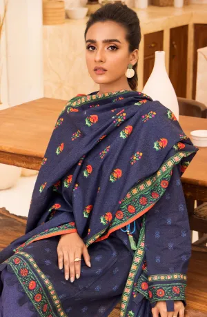 Unstitched 3 Piece Printed Karandi Shirt , Pant and Karandi Shawl Dupatta (OTL-21-295/U BLUE)