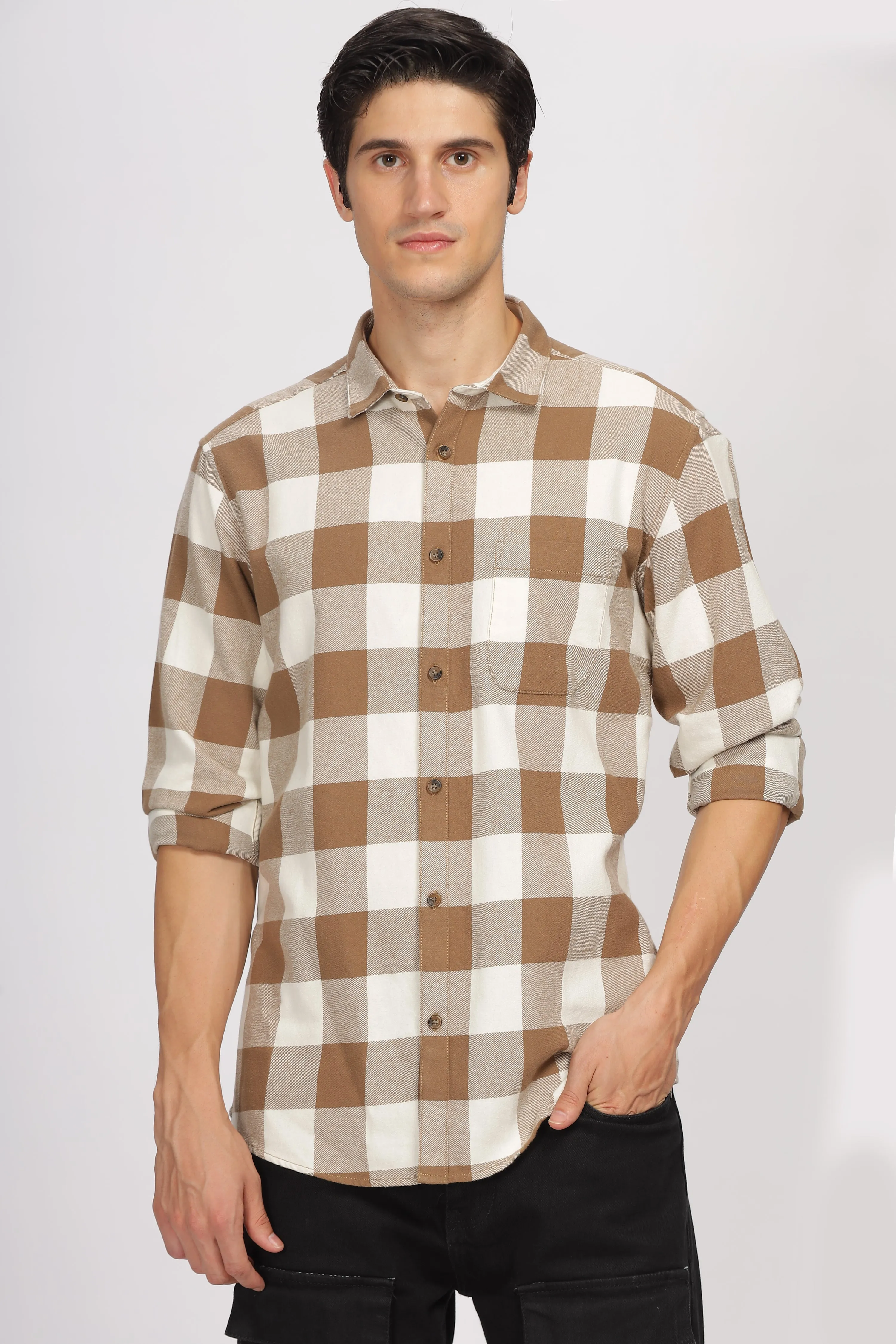 Uri Brown Checked Flannel Shirt