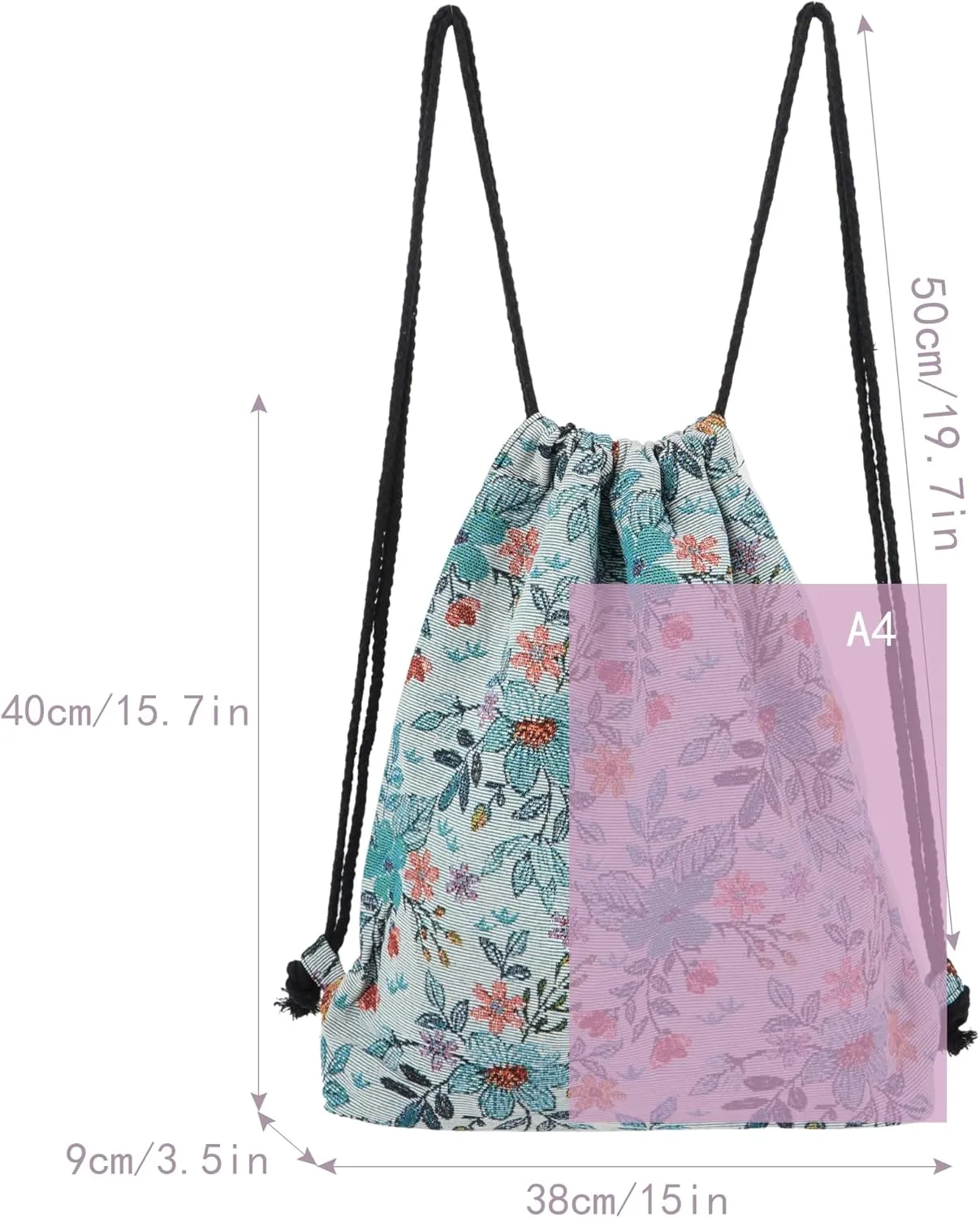 Van Caro Bohemian Drawstring Backpack Light Cinch Bag Gym Sack String Bag