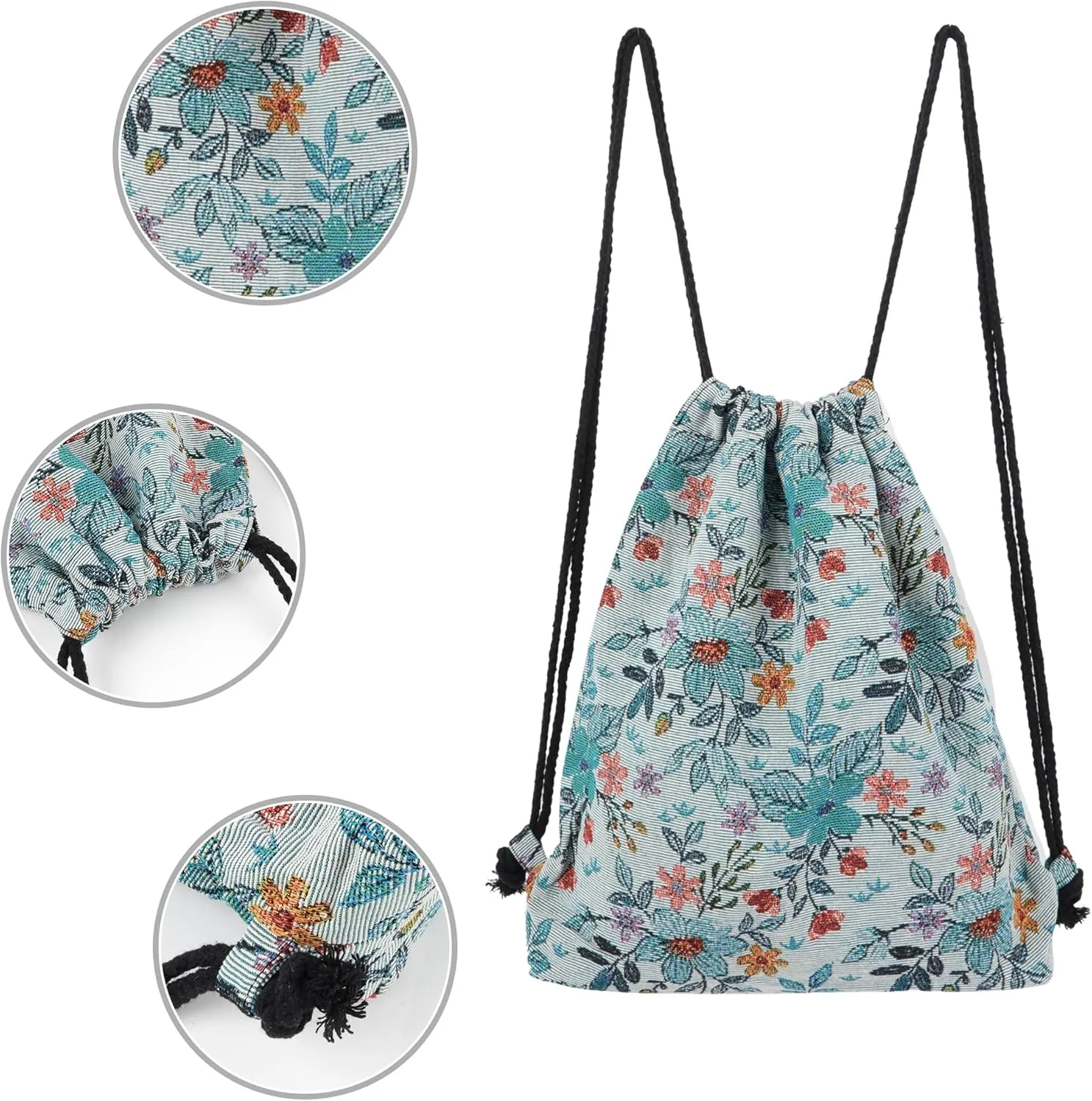 Van Caro Bohemian Drawstring Backpack Light Cinch Bag Gym Sack String Bag
