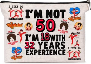 Variety TV Show Character Makeup Bag, Inspiration Gift for Skit Variety Show Festival Lovers, 80s Style I'm 50 Cosmetic Bag kick Print for Fans
