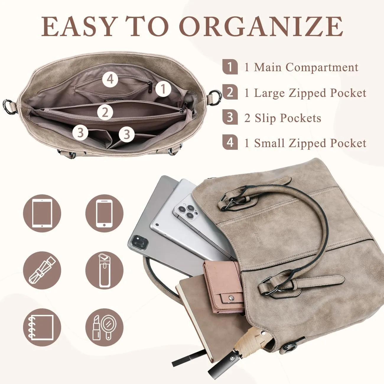 VASCHY Hobo Bags for Women, Vegan Leather Top Handle Satchel Shoulder Purse Handbag Purse with Crossbody Guitar Strap