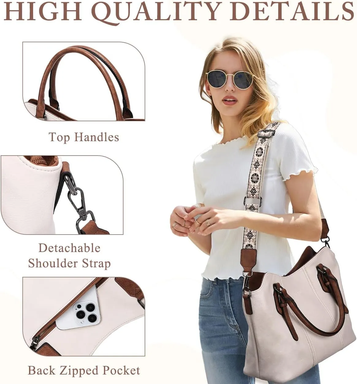 VASCHY Hobo Bags for Women, Vegan Leather Top Handle Satchel Shoulder Purse Handbag Purse with Crossbody Guitar Strap