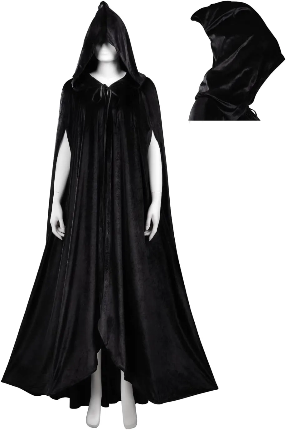 Velvet Wizard Robe Witch Cloak Halloween Contrast Lace Hooded Cape Coat Costume