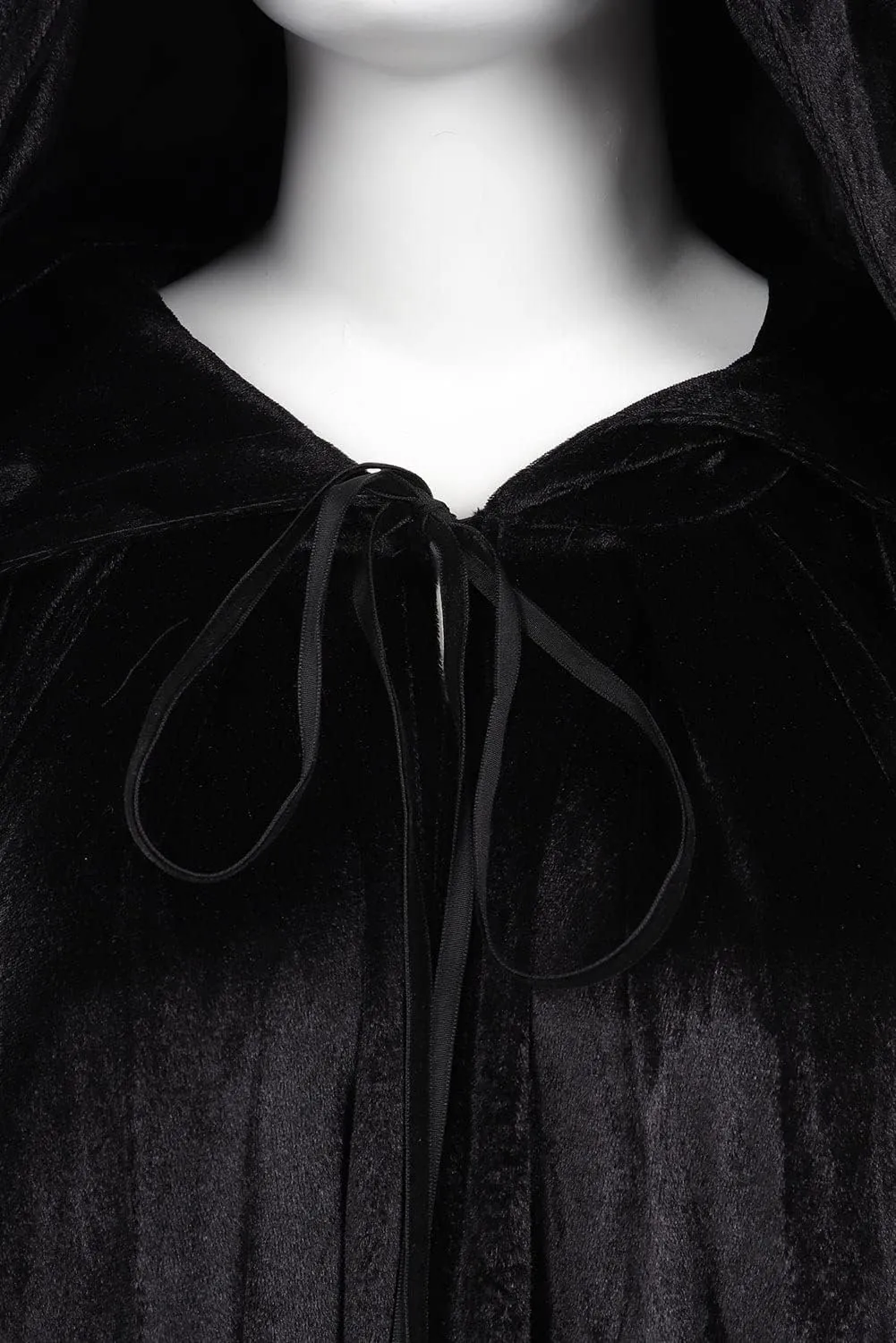 Velvet Wizard Robe Witch Cloak Halloween Contrast Lace Hooded Cape Coat Costume