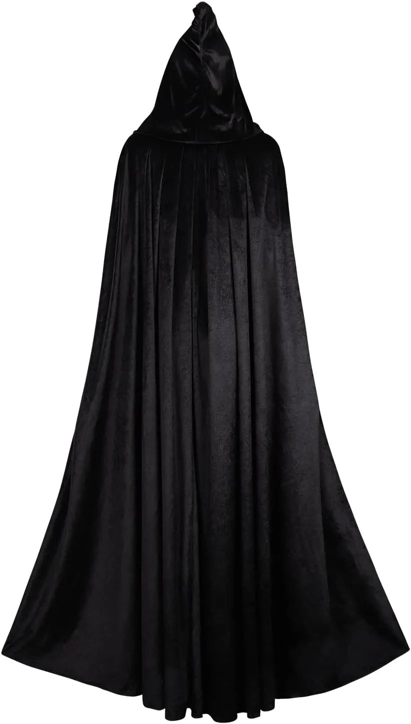 Velvet Wizard Robe Witch Cloak Halloween Contrast Lace Hooded Cape Coat Costume