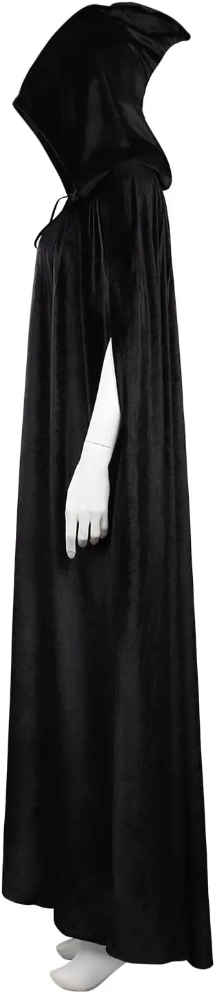Velvet Wizard Robe Witch Cloak Halloween Contrast Lace Hooded Cape Coat Costume