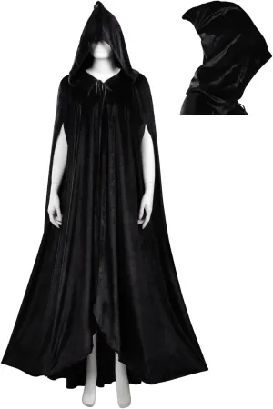 Velvet Wizard Robe Witch Cloak Halloween Contrast Lace Hooded Cape Coat Costume