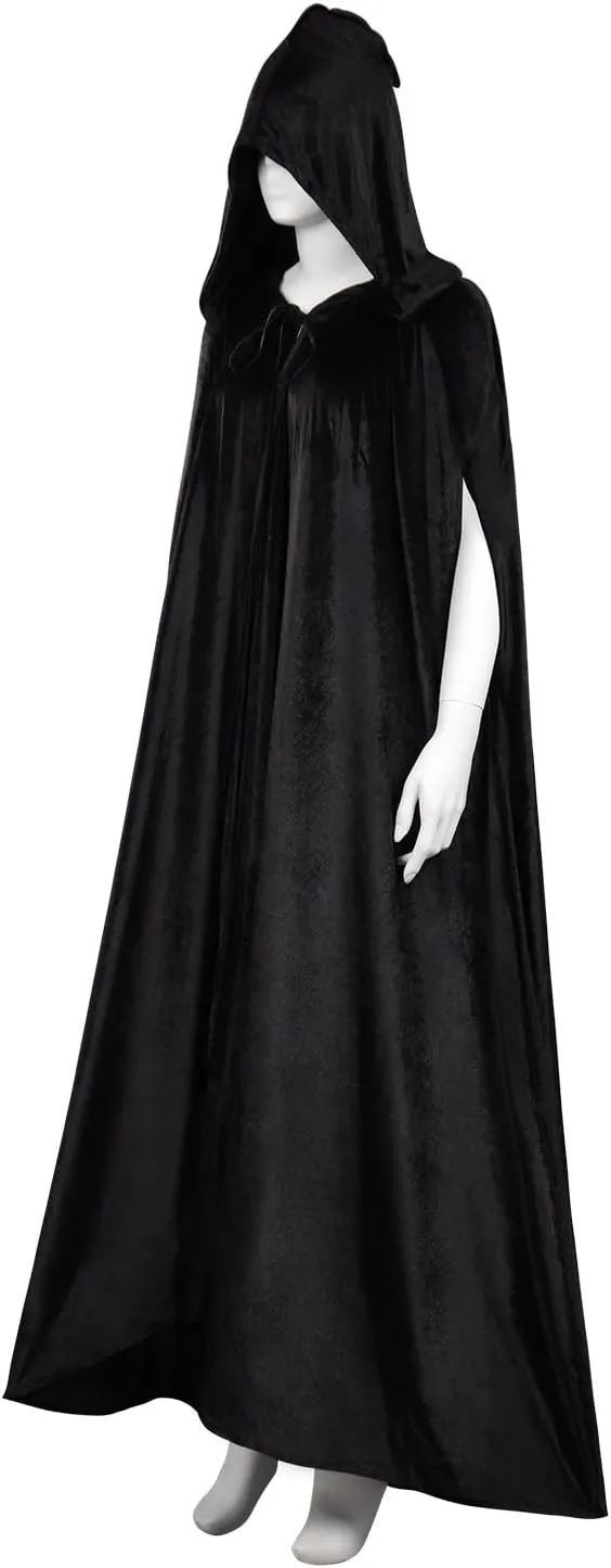 Velvet Wizard Robe Witch Cloak Halloween Contrast Lace Hooded Cape Coat Costume