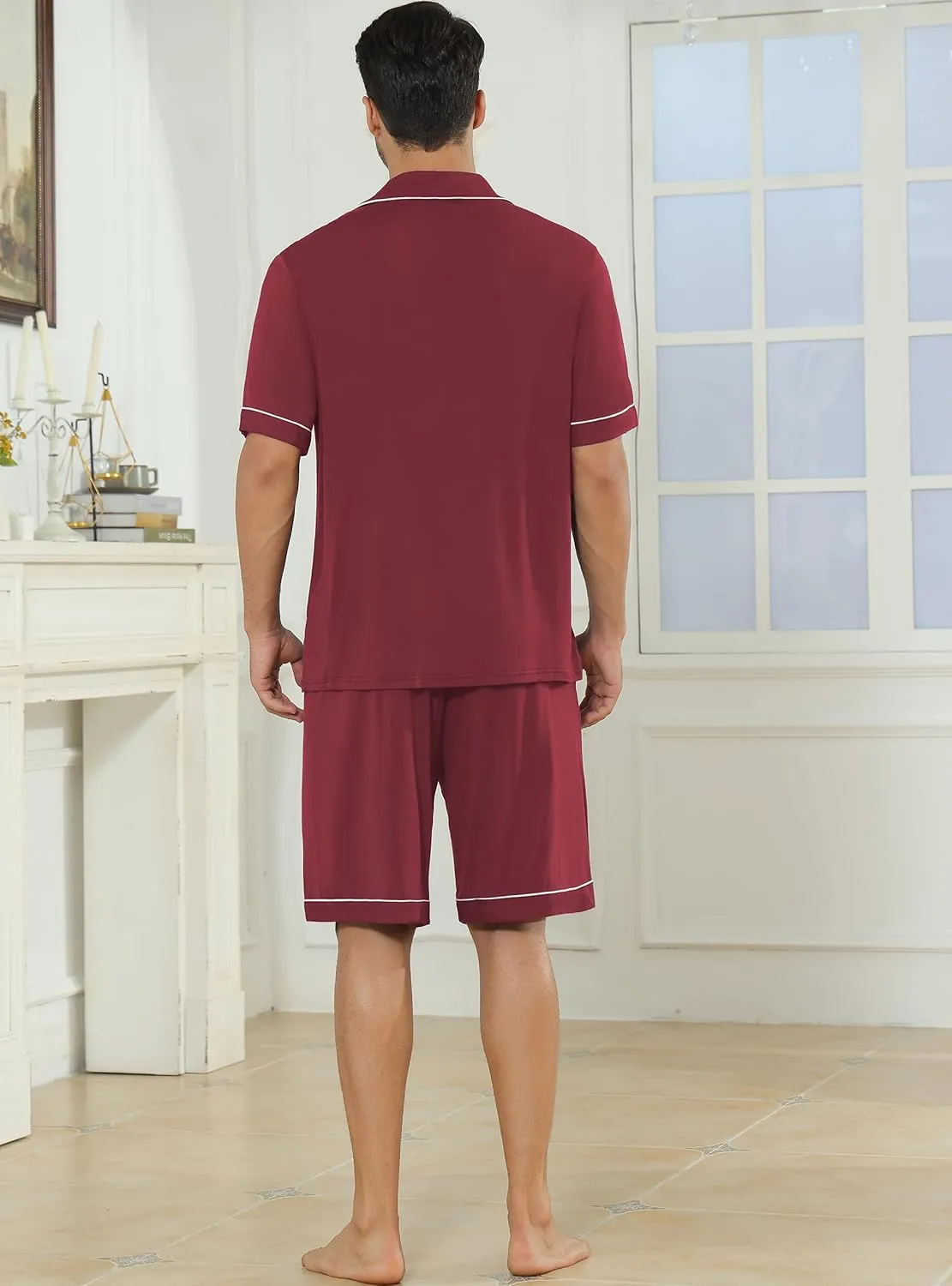 Veseacky Mens Pajamas Set Short Sleeve Soft Button Down Sleepwear Two Piece Mens Loungewear Pjs Set with Pockets S-XXL