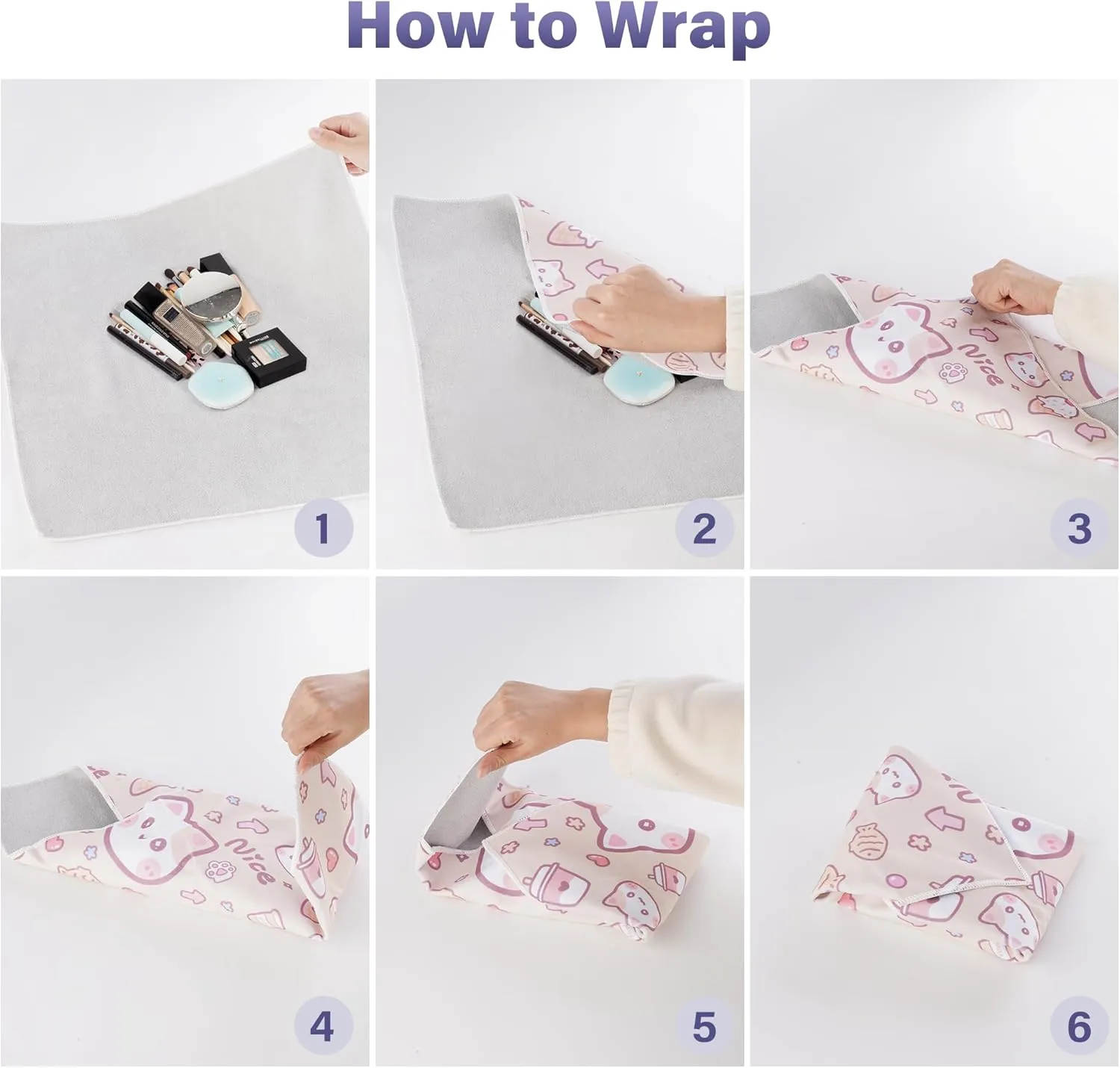 Walking Way Self-Adhesive Magic Cloth Makeup Bag, Portable Protective Cosmetic Pouch, Camera Lens Wrap, Stylish Travel Organizer for Beauty Essentials, Travel, Gifts & Daily Use (Kitty, 13.78 inch)