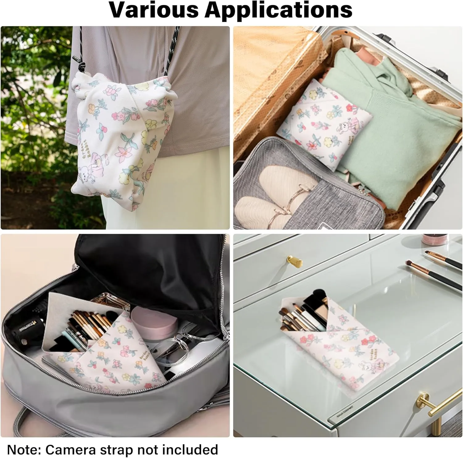 Walking Way Self-Adhesive Magic Cloth Makeup Bag, Portable Protective Cosmetic Pouch, Camera Lens Wrap, Stylish Travel Organizer for Beauty Essentials, Travel, Gifts & Daily Use (Kitty, 13.78 inch)