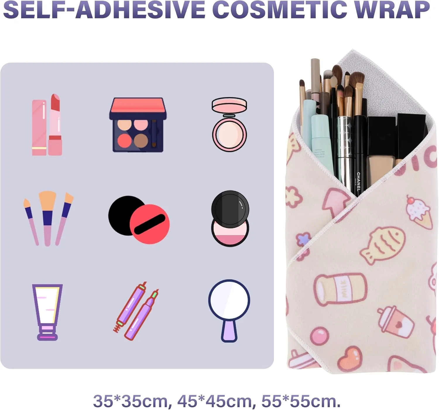 Walking Way Self-Adhesive Magic Cloth Makeup Bag, Portable Protective Cosmetic Pouch, Camera Lens Wrap, Stylish Travel Organizer for Beauty Essentials, Travel, Gifts & Daily Use (Kitty, 13.78 inch)