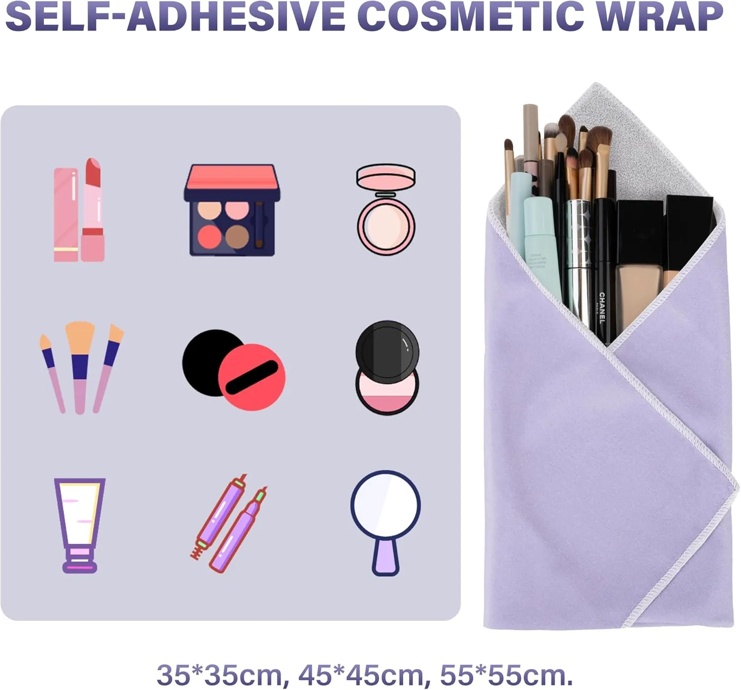 Walking Way Self Adhesive Magic Cloth Makeup Bag, Portable Protective Cosmetic Pouch, Camera Lens Wrap, Travel Organizer for Beauty Essentials, Travel, Gifts & Daily Use (lightpurple, 13.78 inch)