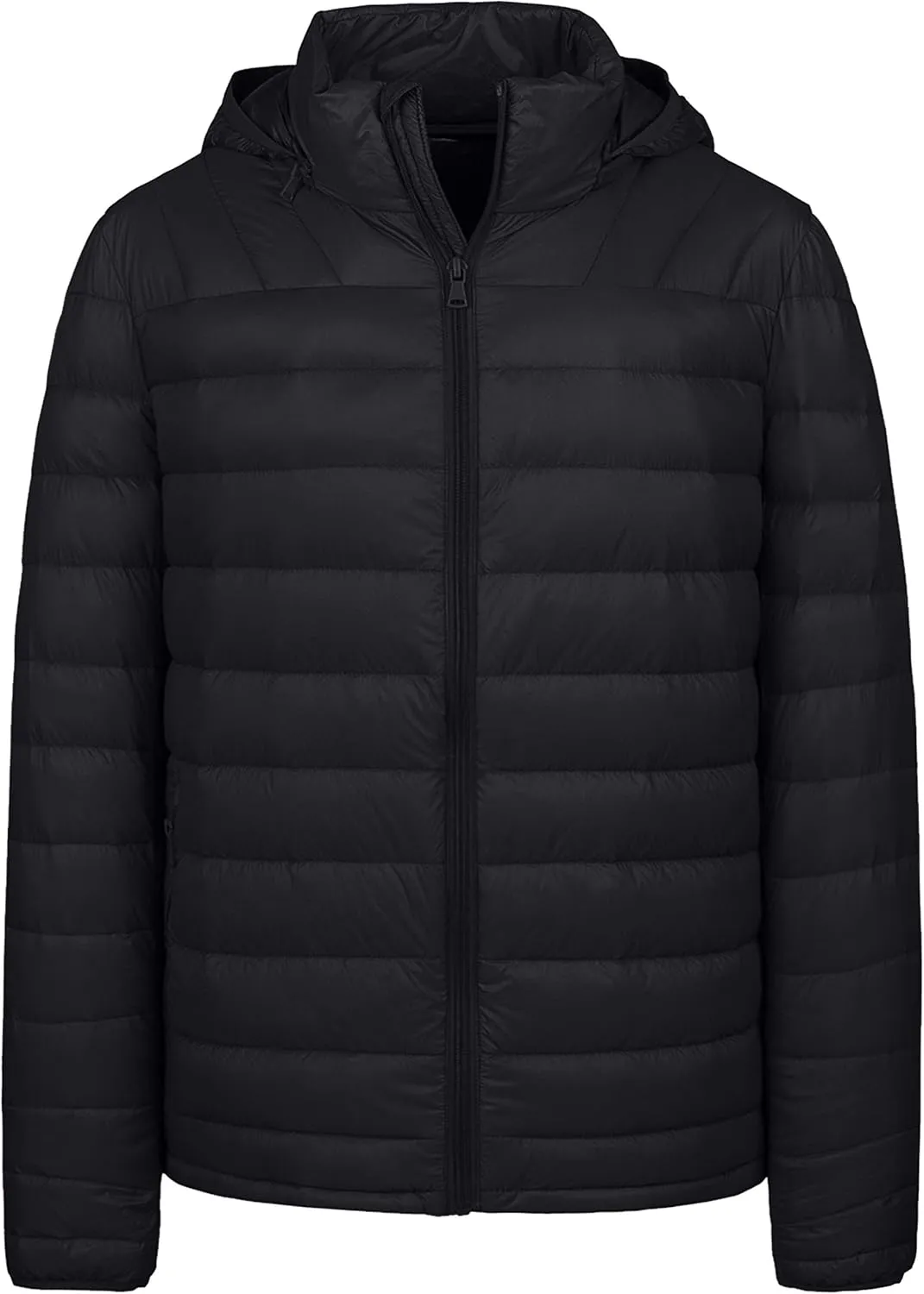 wantdo Men's Big & Tall Packable Ultra Light Hooded Puffer Down Jacket(Black,L)