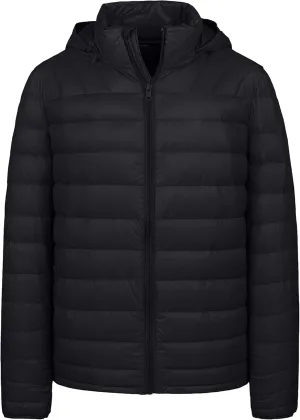 wantdo Men's Big & Tall Packable Ultra Light Hooded Puffer Down Jacket(Black,L)