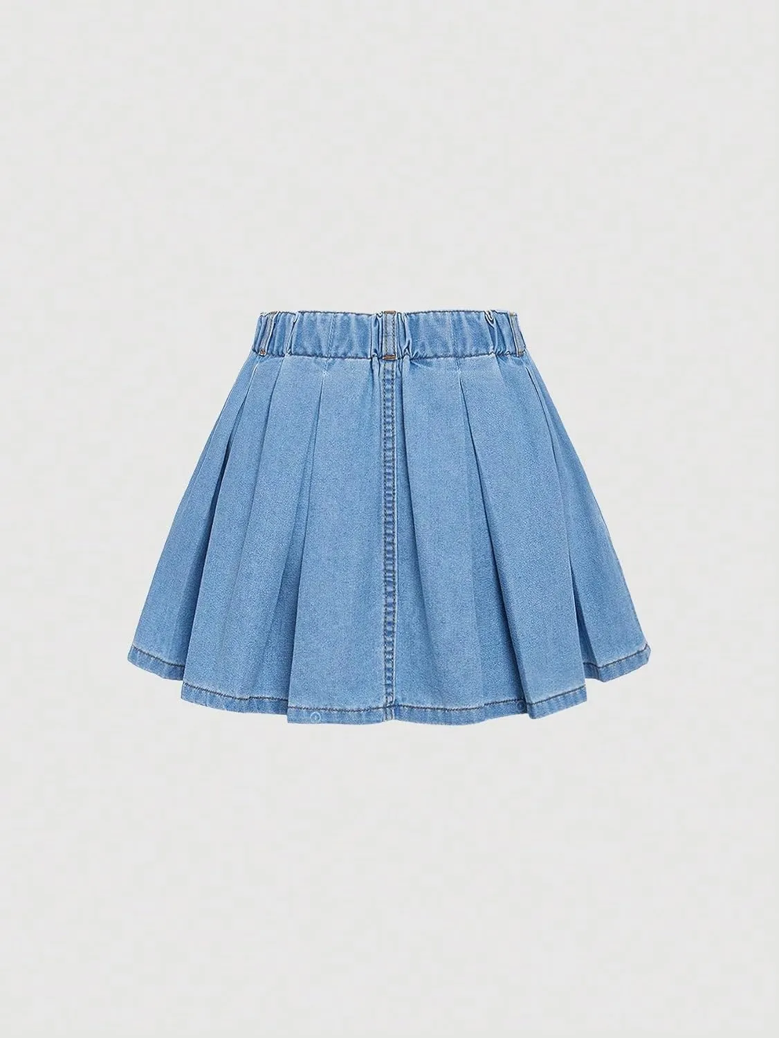 WDIRARA Girl's Light Wash Pleated Zipper Short Plain Denim Skirts Unlined Summer Outfit