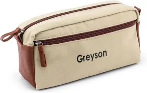 WEDDINGSTAR Customizable Mens Dual Compartment Travel Toiletry Bag - Light Brown Canvas