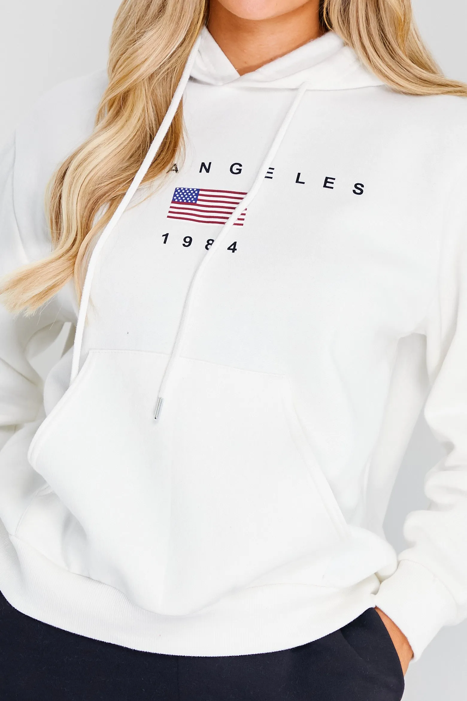 White Los Angeles Slogan Oversized Hoodie
