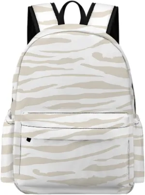 White Stripe Zebra Print Backpacks Bookbag Animal Skin Laptop Bag Daypack Travel Hiking Camping 16 Inch