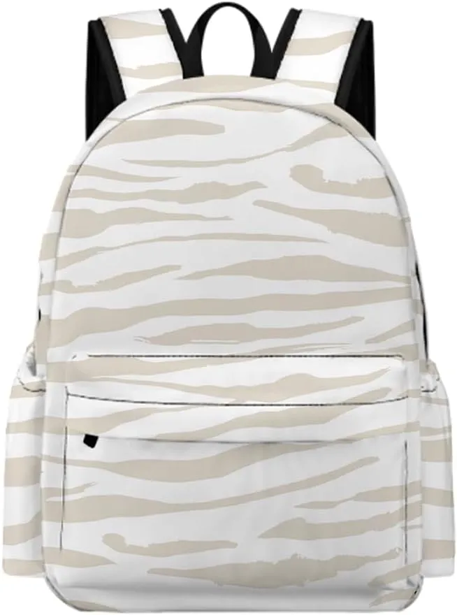 White Stripe Zebra Print Backpacks Bookbag Animal Skin Laptop Bag Daypack Travel Hiking Camping 16 Inch
