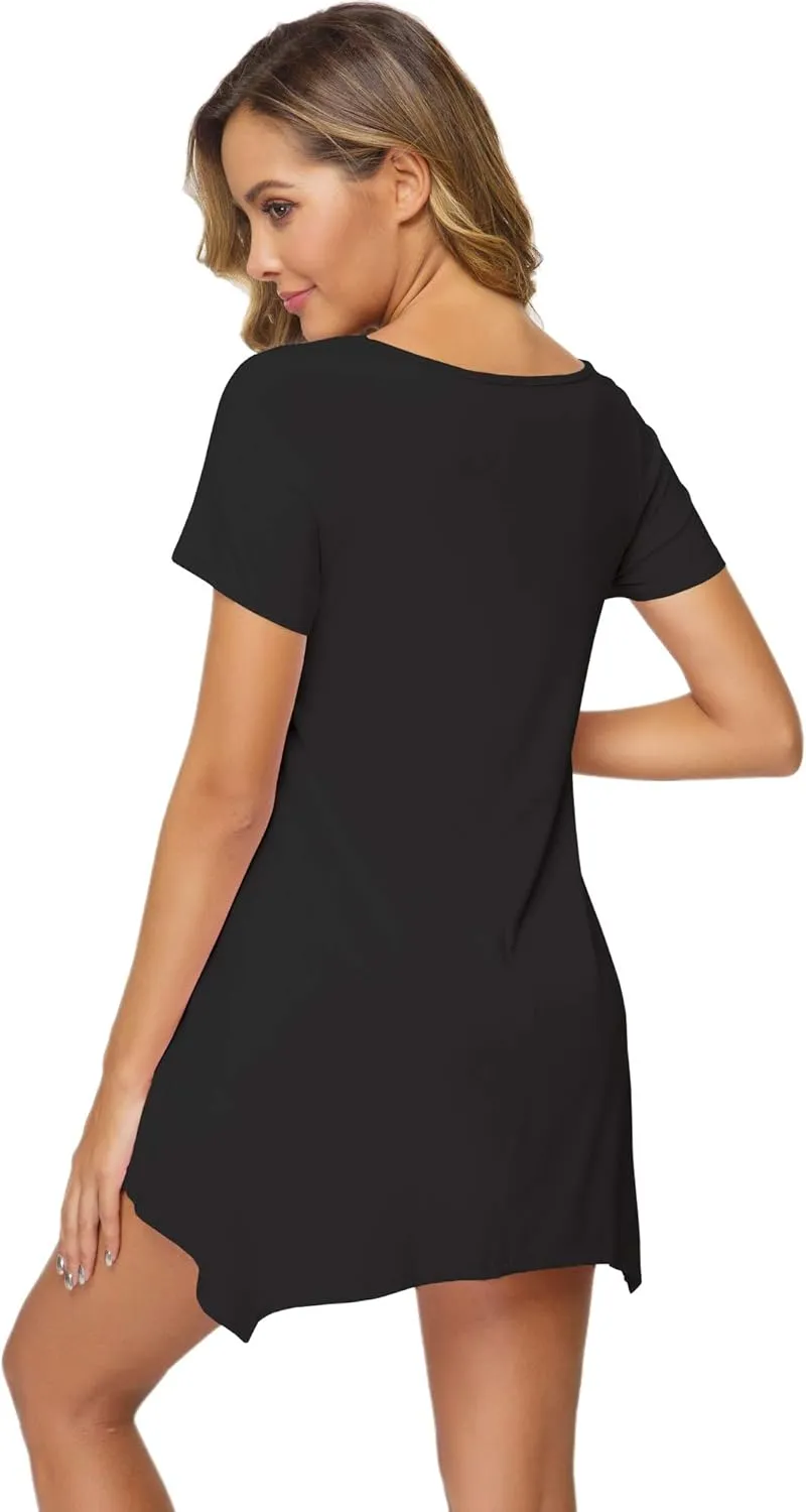 WiWi Womens Viscose from Bamboo Nightgowns Soft Short Sleeve Sleep Shirts Tunic Tops for Leggings Plus Size Sleepwear S-4X