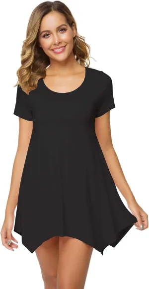 WiWi Womens Viscose from Bamboo Nightgowns Soft Short Sleeve Sleep Shirts Tunic Tops for Leggings Plus Size Sleepwear S-4X