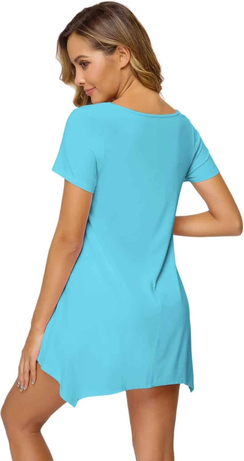 WiWi Womens Viscose from Bamboo Nightgowns Soft Short Sleeve Sleep Shirts Tunic Tops for Leggings Plus Size Sleepwear S-4X