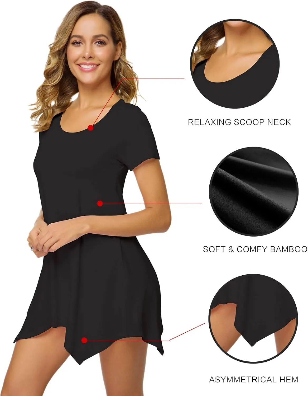 WiWi Womens Viscose from Bamboo Nightgowns Soft Short Sleeve Sleep Shirts Tunic Tops for Leggings Plus Size Sleepwear S-4X