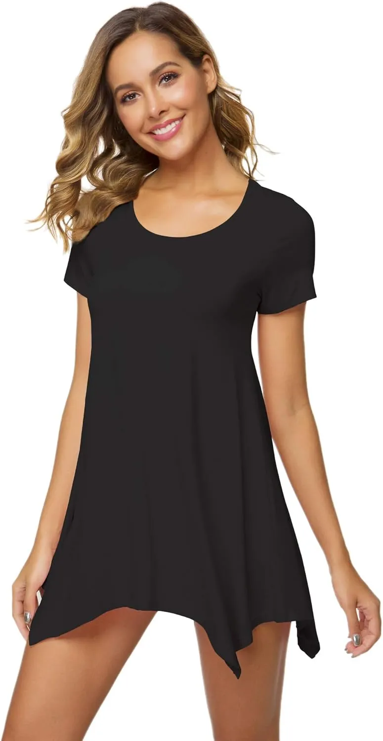 WiWi Womens Viscose from Bamboo Nightgowns Soft Short Sleeve Sleep Shirts Tunic Tops for Leggings Plus Size Sleepwear S-4X
