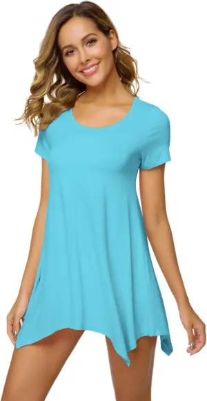 WiWi Womens Viscose from Bamboo Nightgowns Soft Short Sleeve Sleep Shirts Tunic Tops for Leggings Plus Size Sleepwear S-4X