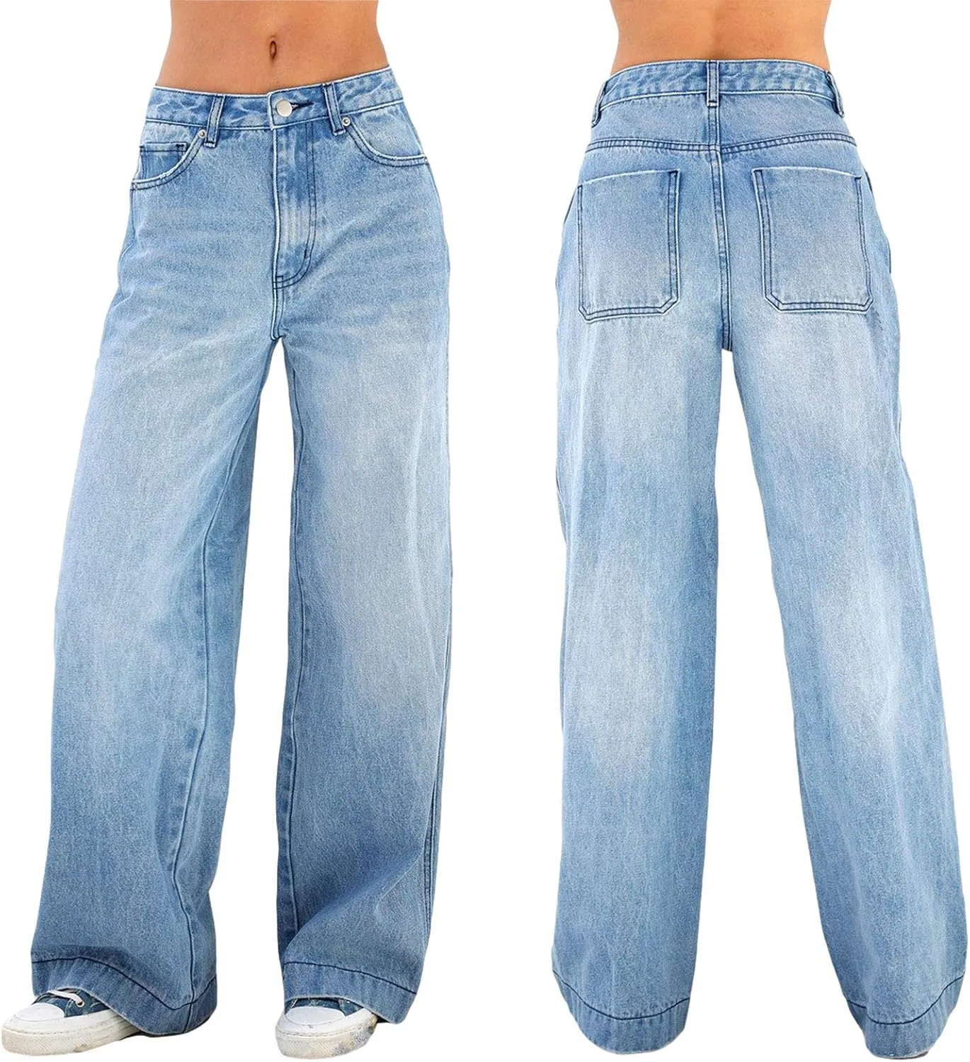 Women Fashion Denim Pants High Waist Straight Leg Baggy E-Girls Boyfriend Jeans Trousers Streetwear
