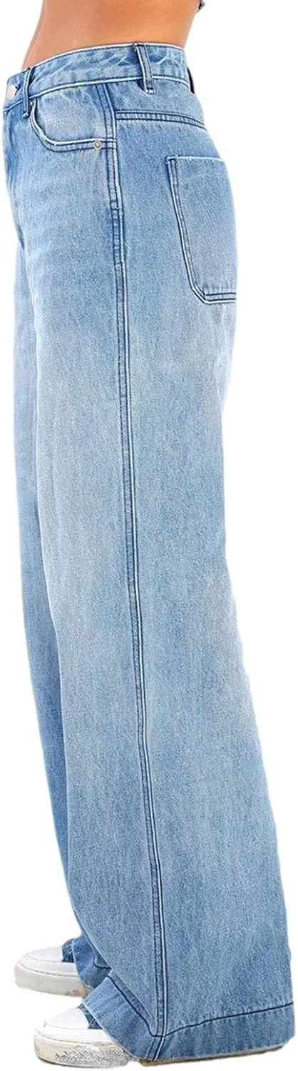 Women Fashion Denim Pants High Waist Straight Leg Baggy E-Girls Boyfriend Jeans Trousers Streetwear