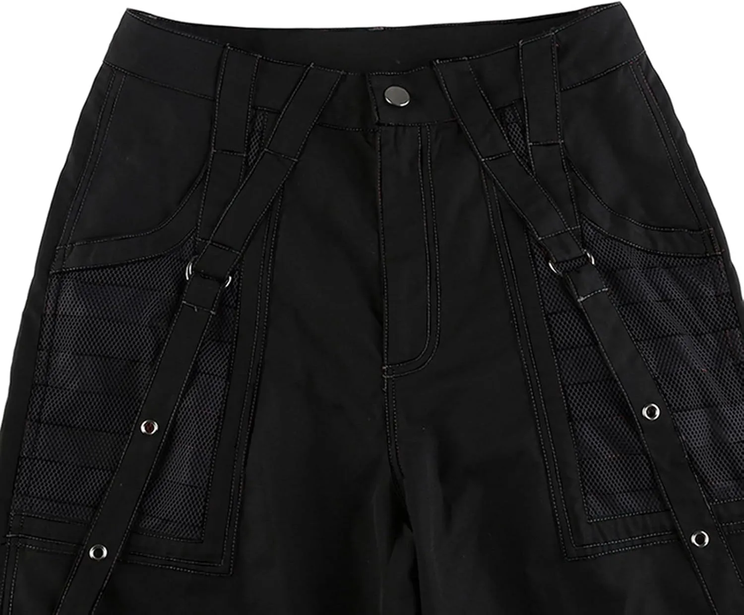 Women Gothic Black Cargo Pants Y2K High Waist Baggy Jeans Rock Style Cargo Pants with Chain Harajuku Streetwear