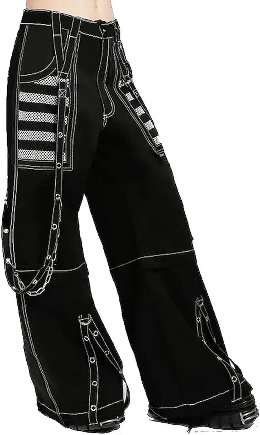 Women Gothic Black Cargo Pants Y2K High Waist Baggy Jeans Rock Style Cargo Pants with Chain Harajuku Streetwear