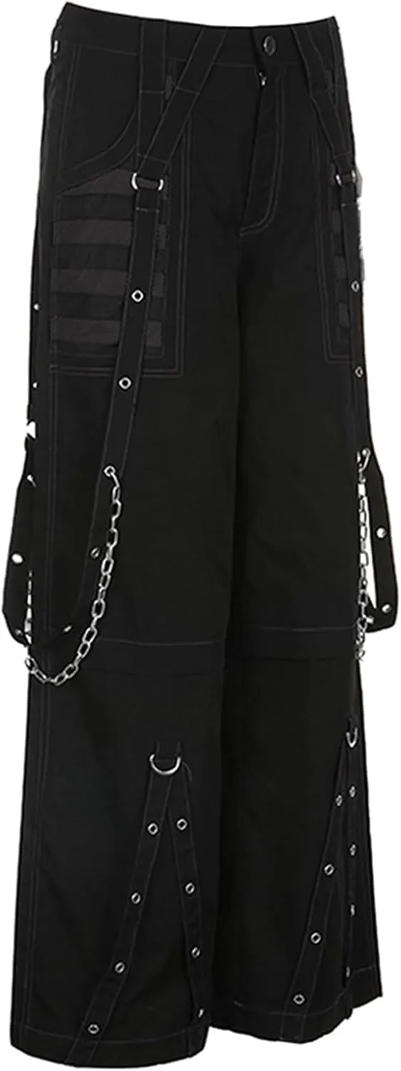 Women Gothic Black Cargo Pants Y2K High Waist Baggy Jeans Rock Style Cargo Pants with Chain Harajuku Streetwear