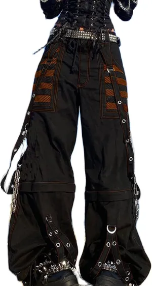 Women Gothic Black Cargo Pants Y2K High Waist Baggy Jeans Rock Style Cargo Pants with Chain Harajuku Streetwear