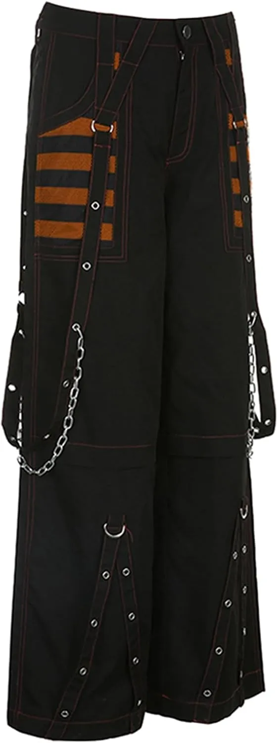 Women Gothic Black Cargo Pants Y2K High Waist Baggy Jeans Rock Style Cargo Pants with Chain Harajuku Streetwear