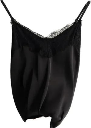 Women Lace Patchwork Backless Spaghetti Strap V Neck Silky Soft Casual Sexy Tank Tops Sexy Lace Camisole