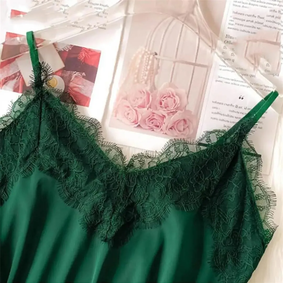Women Lace Patchwork Backless Spaghetti Strap V Neck Silky Soft Casual Sexy Tank Tops Sexy Lace Camisole