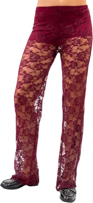 Women Layered Ruffle Tulle Pants High Waist Wide Leg Long Trousers Sheer Mesh Tiered Party Pants