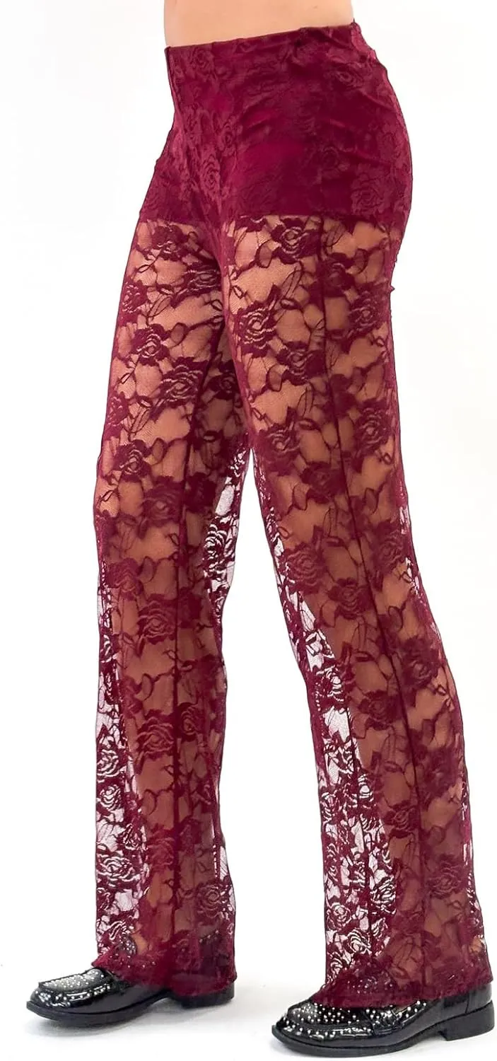 Women Layered Ruffle Tulle Pants High Waist Wide Leg Long Trousers Sheer Mesh Tiered Party Pants