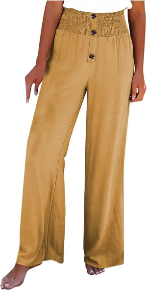 Women Linen Pants 2024 Dressy Comfy Flowy Wide Leg Pant Trouser Summer Trendy High Waisted Beach Stretch Palazzo Pant
